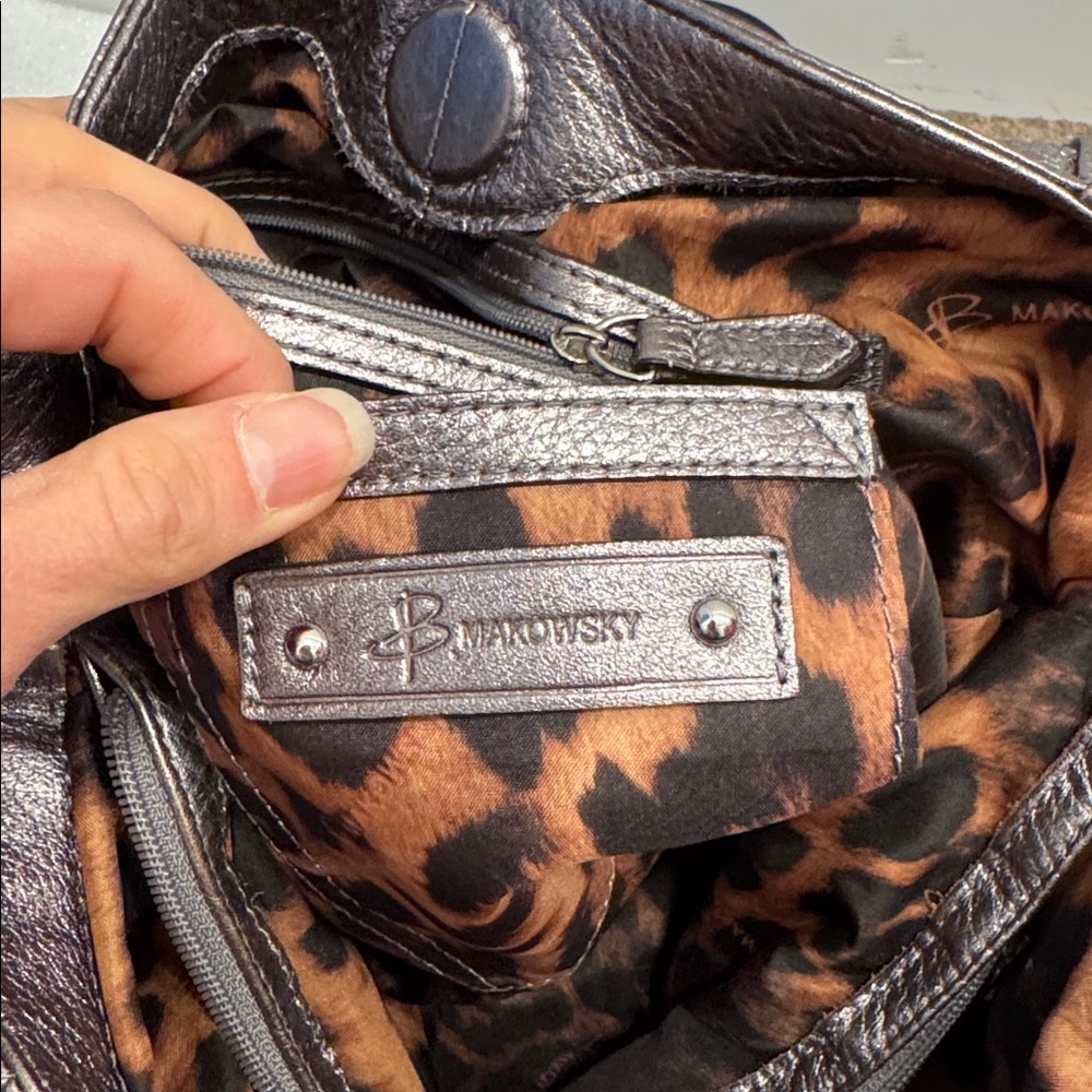 B.Makowsky Studded Metallic Leather Handbag - Picture 9 of 12
